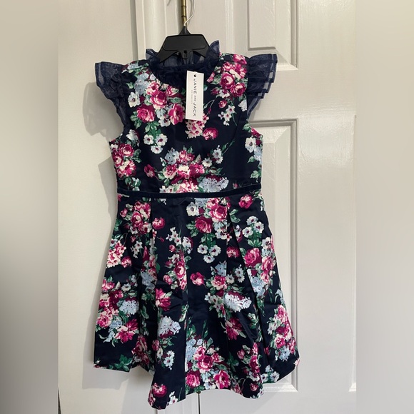 NWT Janie & Jack Floral Satin Ruffle Dress Size 7 and matching headband - Picture 4 of 10